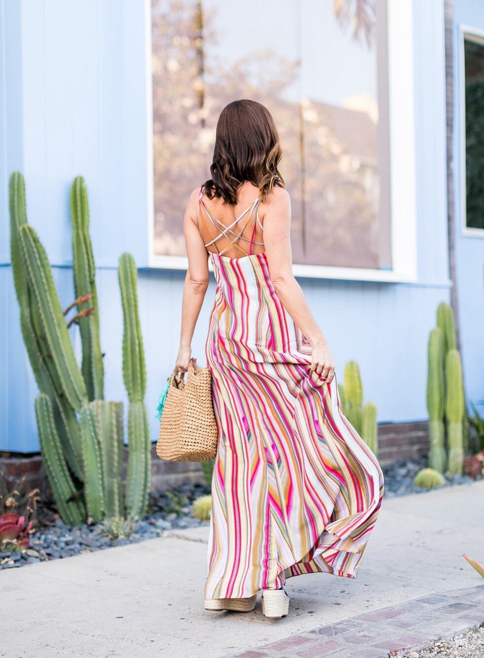 RACHEL Rachel Roy Strappy Striped Maxi Dress 14 Preppy Classy Spring Summer Boho